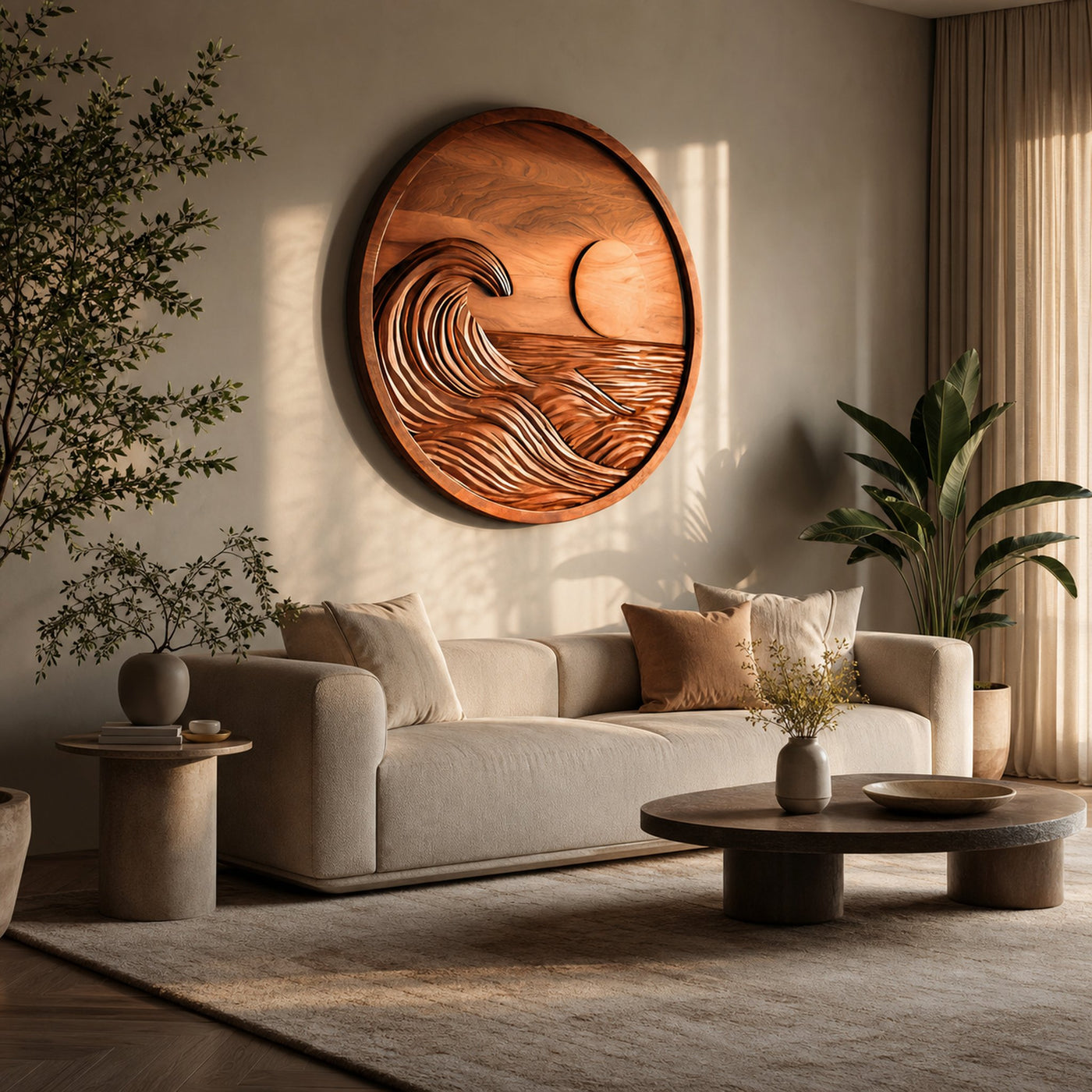 Round Wall Art Ocean Wave Sculpture For Living Room - product view 3
