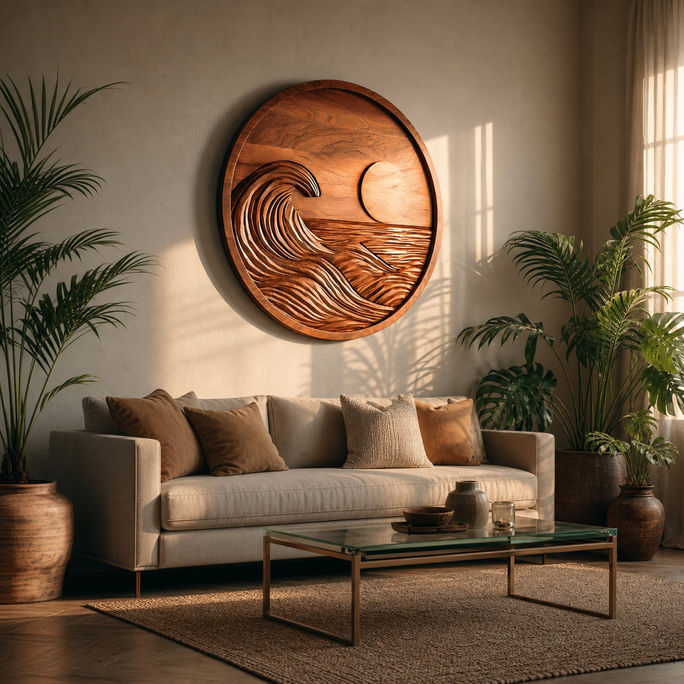 Round Wall Art Ocean Wave Sculpture For Living Room - product view 5