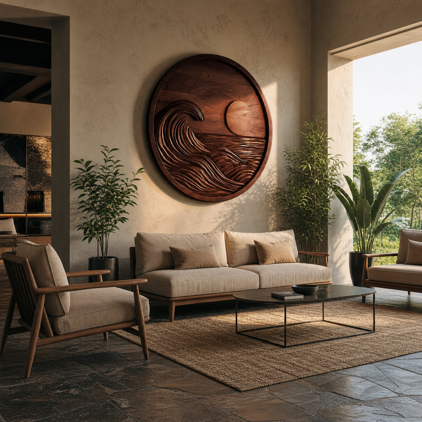 Round Wall Art Ocean Wave Sculpture For Living Room - product view 6