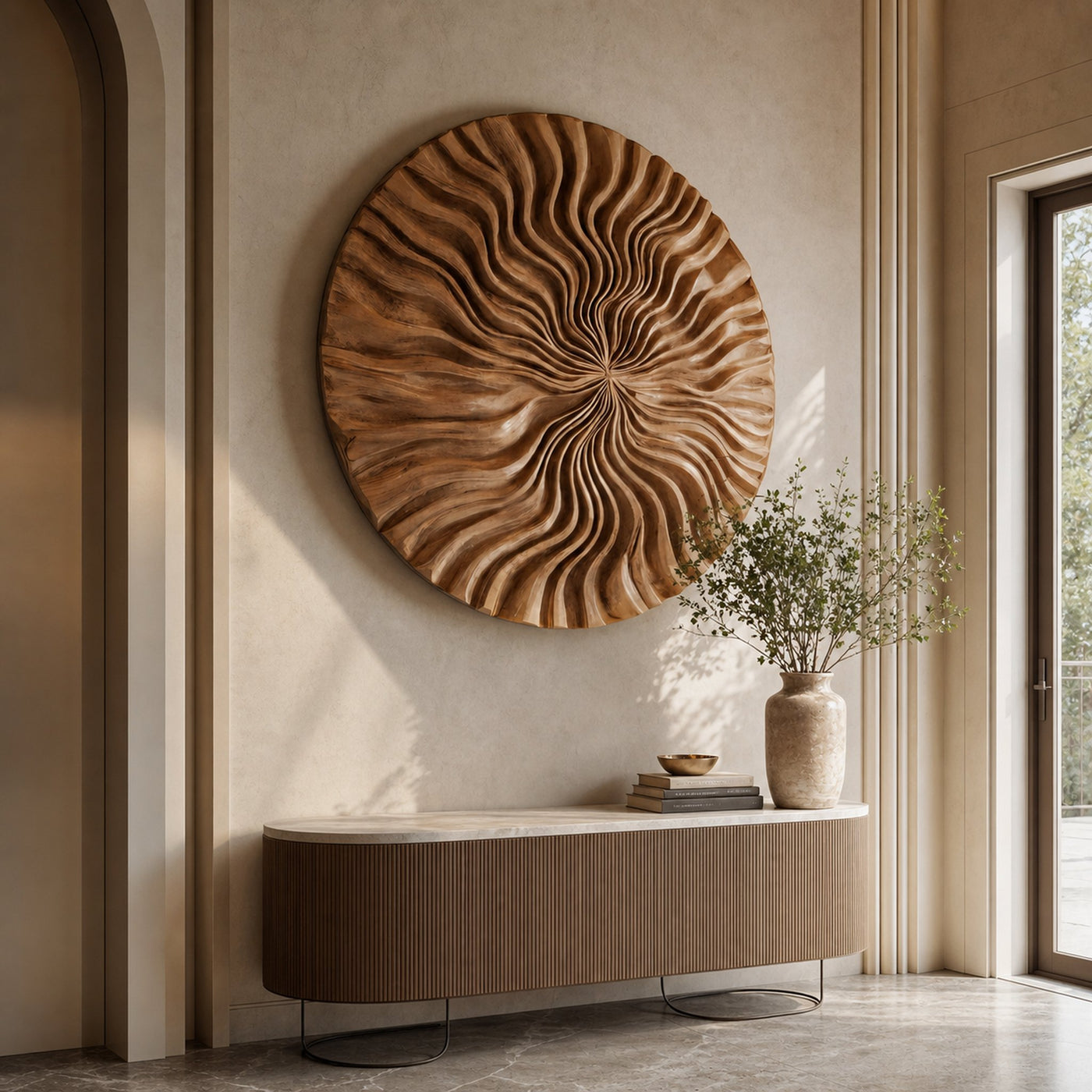 Round Wall Art With Wave Design For Entryway