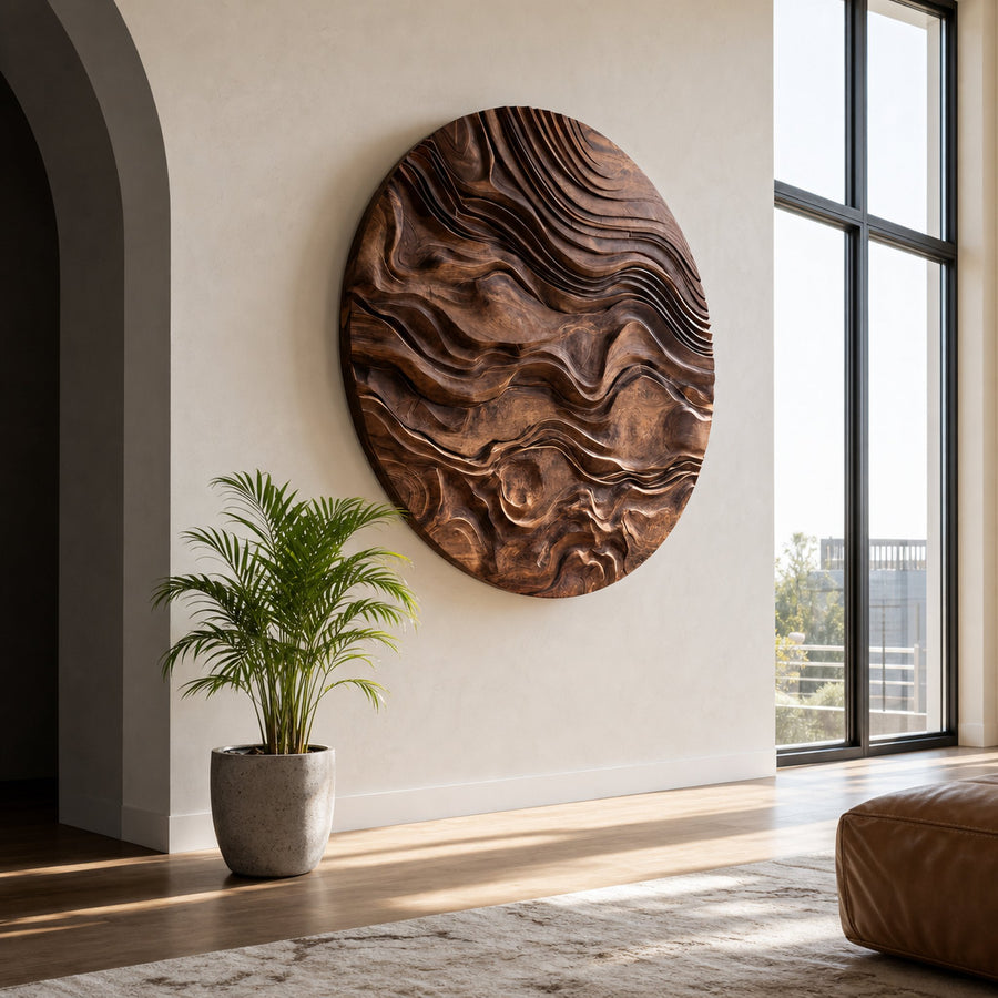 Round Wall Art With Wave Design For Living Room