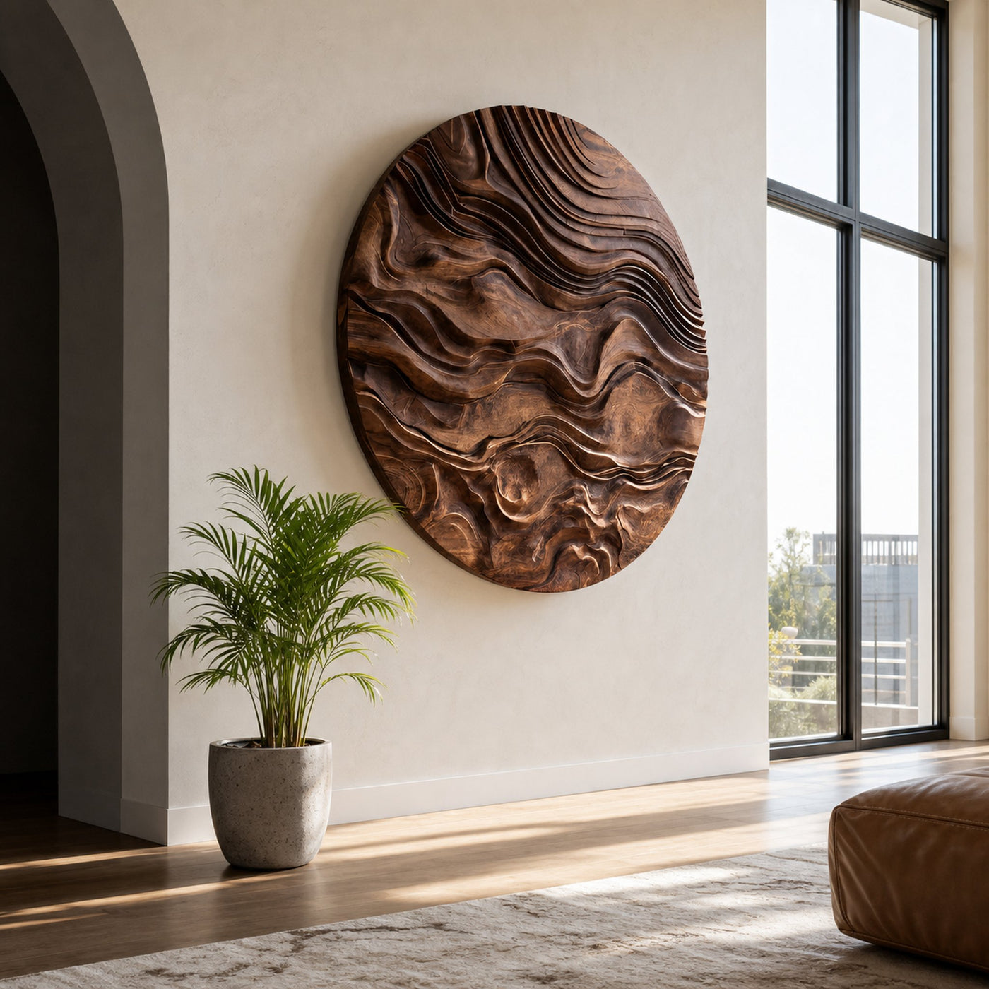 Round Wall Art With Wave Design For Living Room