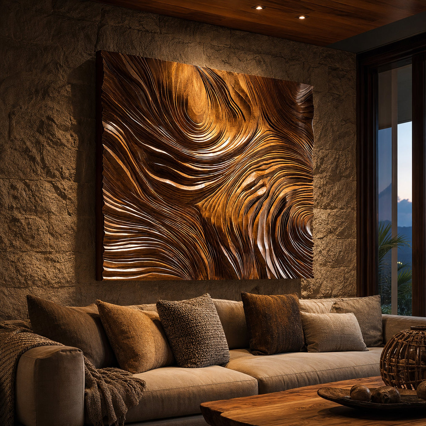 Rustic Abstract Wood Wall Art For Warm Living Room Decor