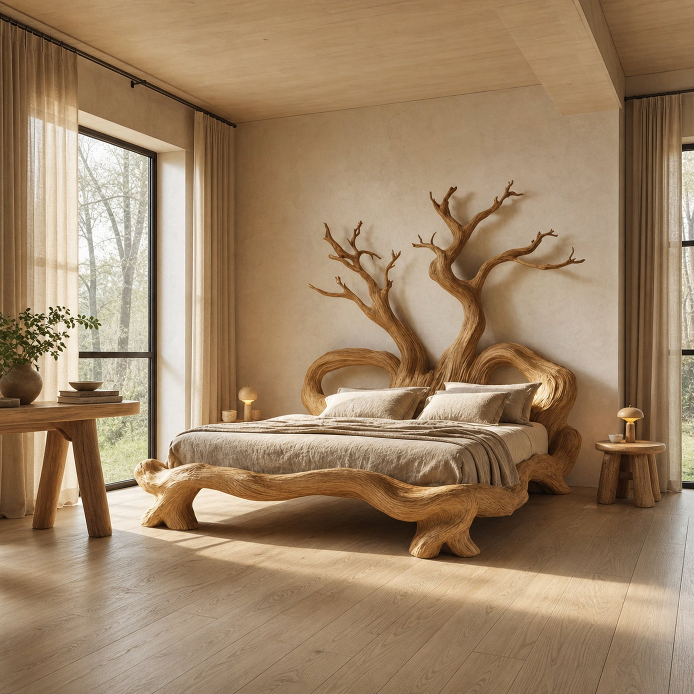 Rustic Artistic Tree Bed Nature Modern Bedroom