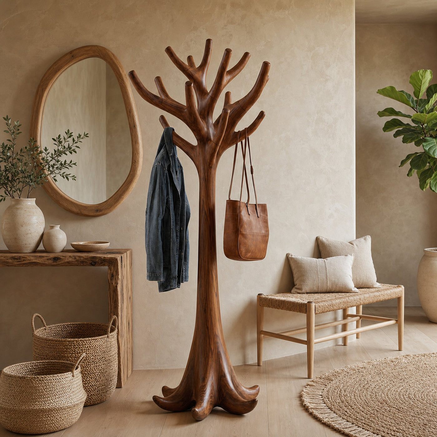Rustic Artistic Tree Coat Rack For Entryway And Interior Space