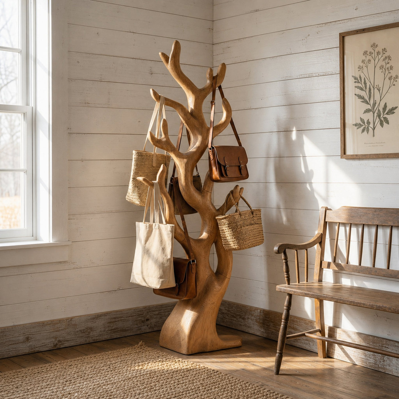 Rustic Artistic Tree Coat Rack For Entryway And Interior Styling