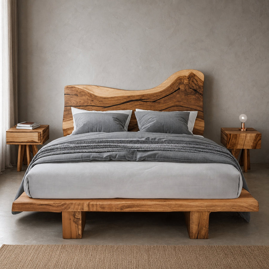 Rustic Bed Frame With Live Edge Design For Bedroom