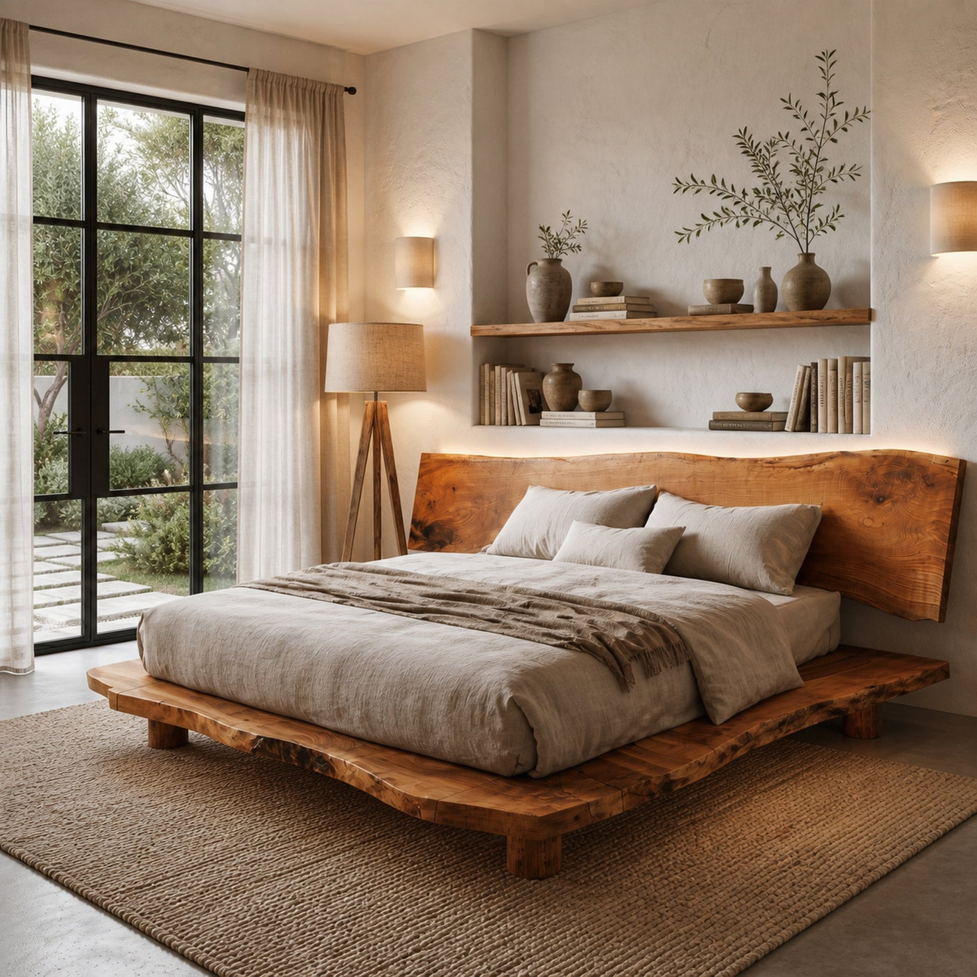 Rustic Bed Frame With Live Edge Headboard For Bedroom - product view 6