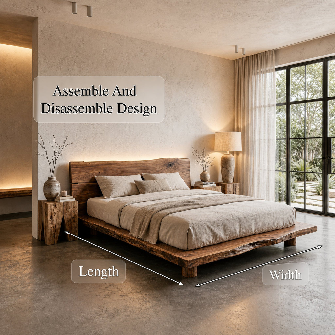 Rustic Bed Frame With Live Edge Headboard For Bedroom - product view 8