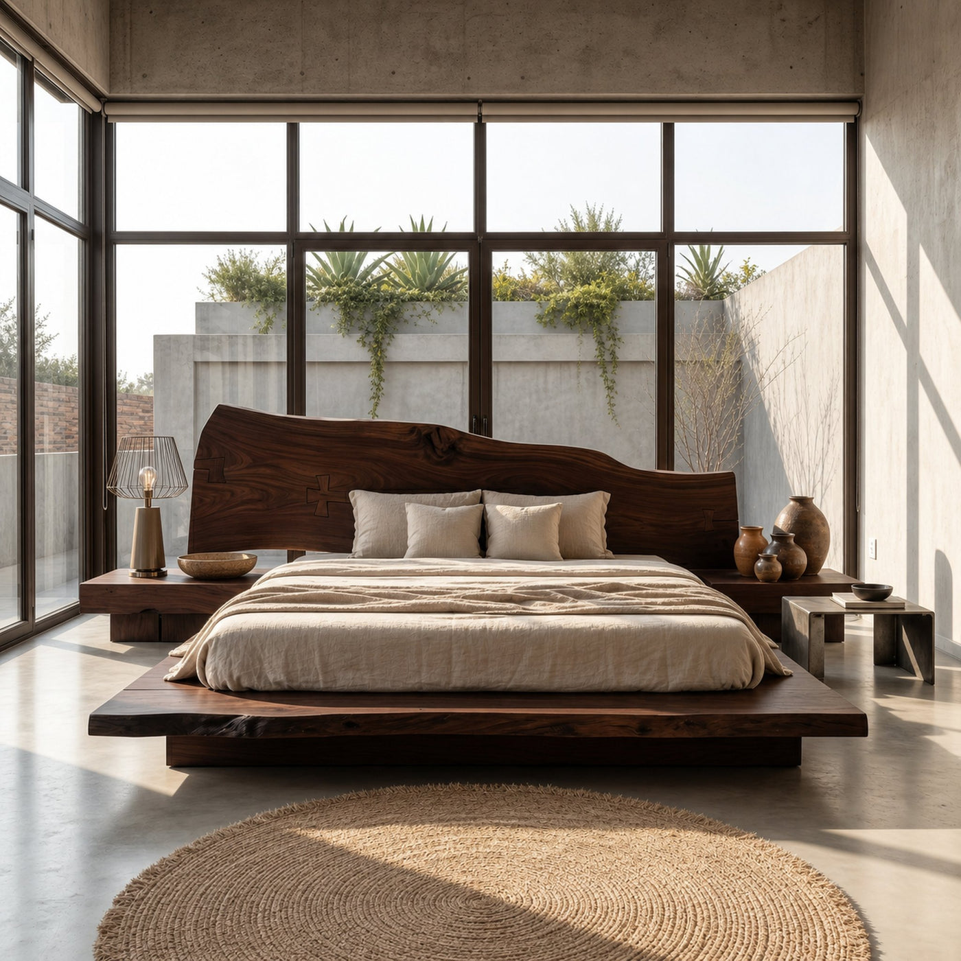 Rustic Bed Frame With Natural Wood Headboard For Bedroom - product view 7