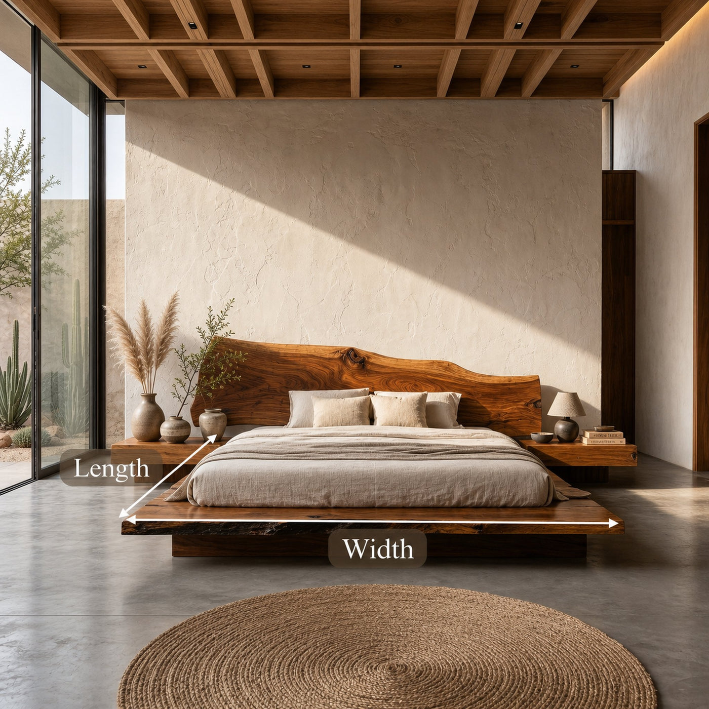 Rustic Bed Frame With Natural Wood Headboard For Bedroom - product view 8