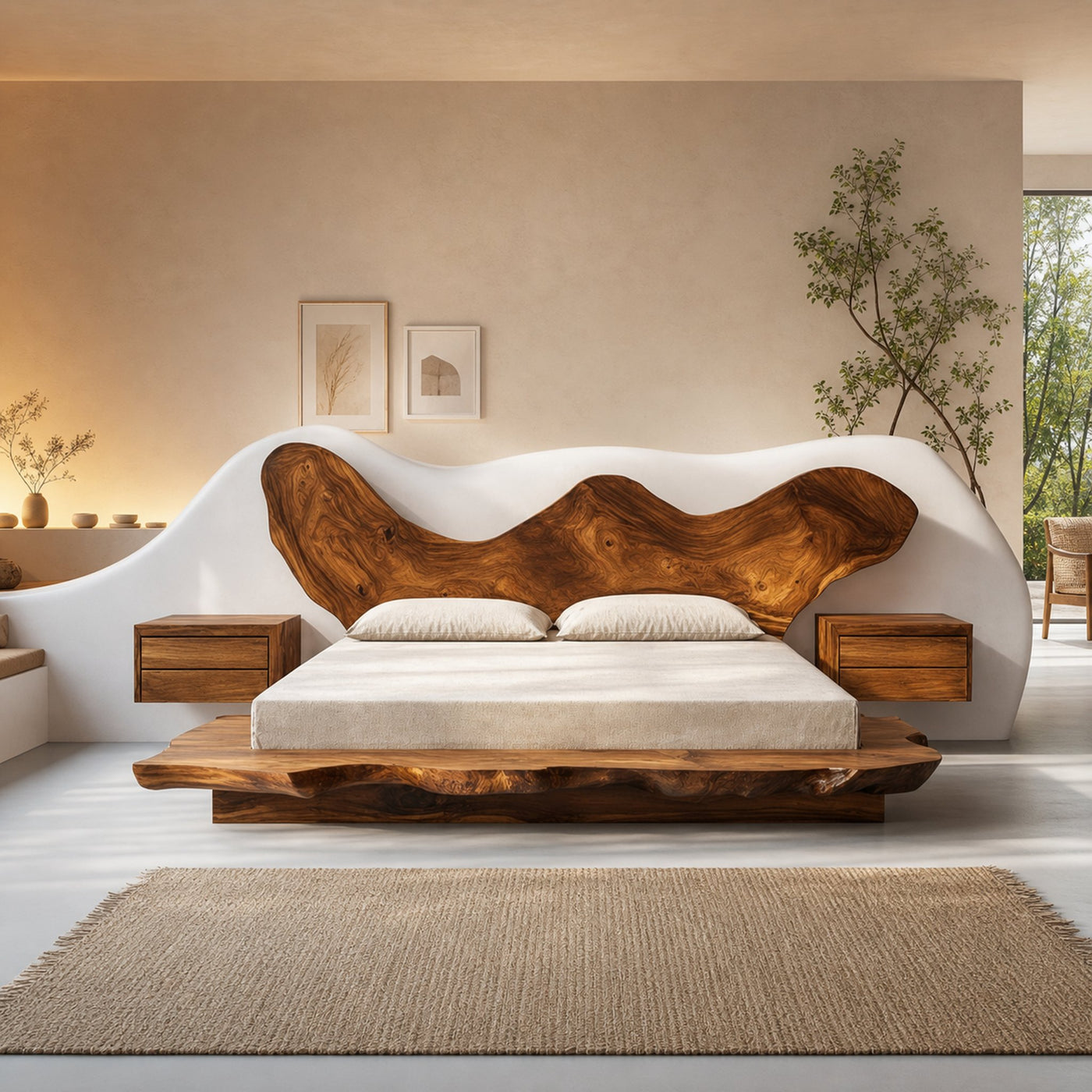 Rustic Bedroom Solid Wood Platform Bed