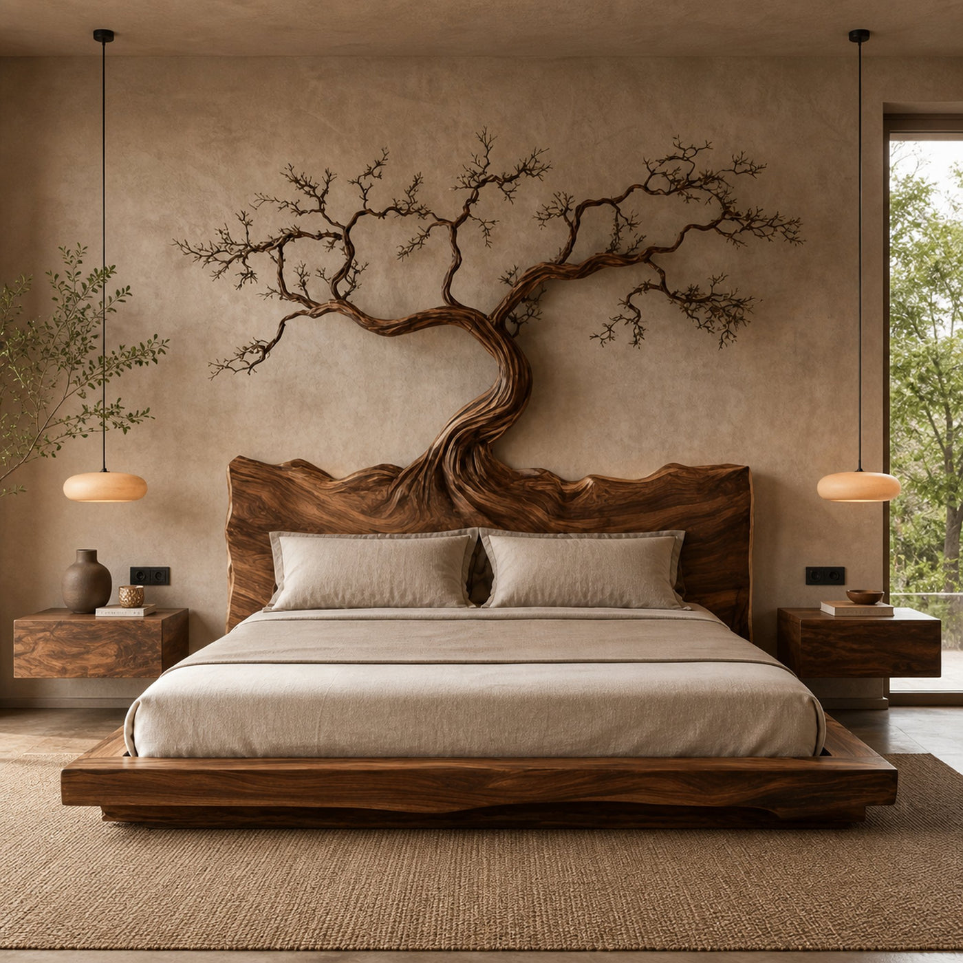 Rustic Bedroom Wooden Platform Bed Frame