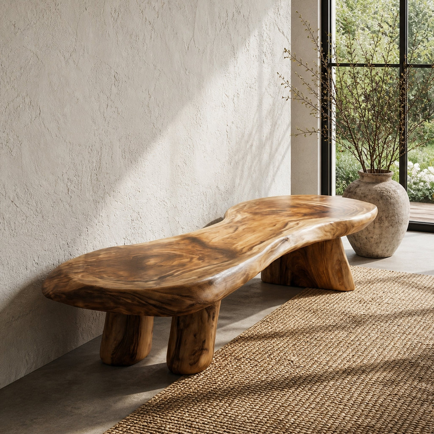 Rustic Bench Natural Tree Slab Design For Entryway