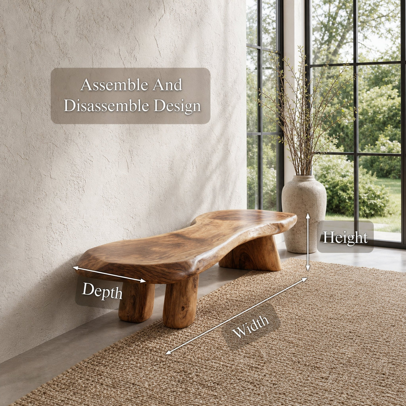 Rustic Bench Natural Tree Slab Design For Entryway - product view 8