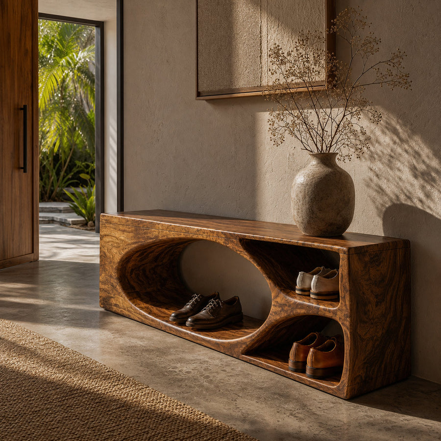 Rustic Bench With Built In Shoe Storage Shelf For Entryway
