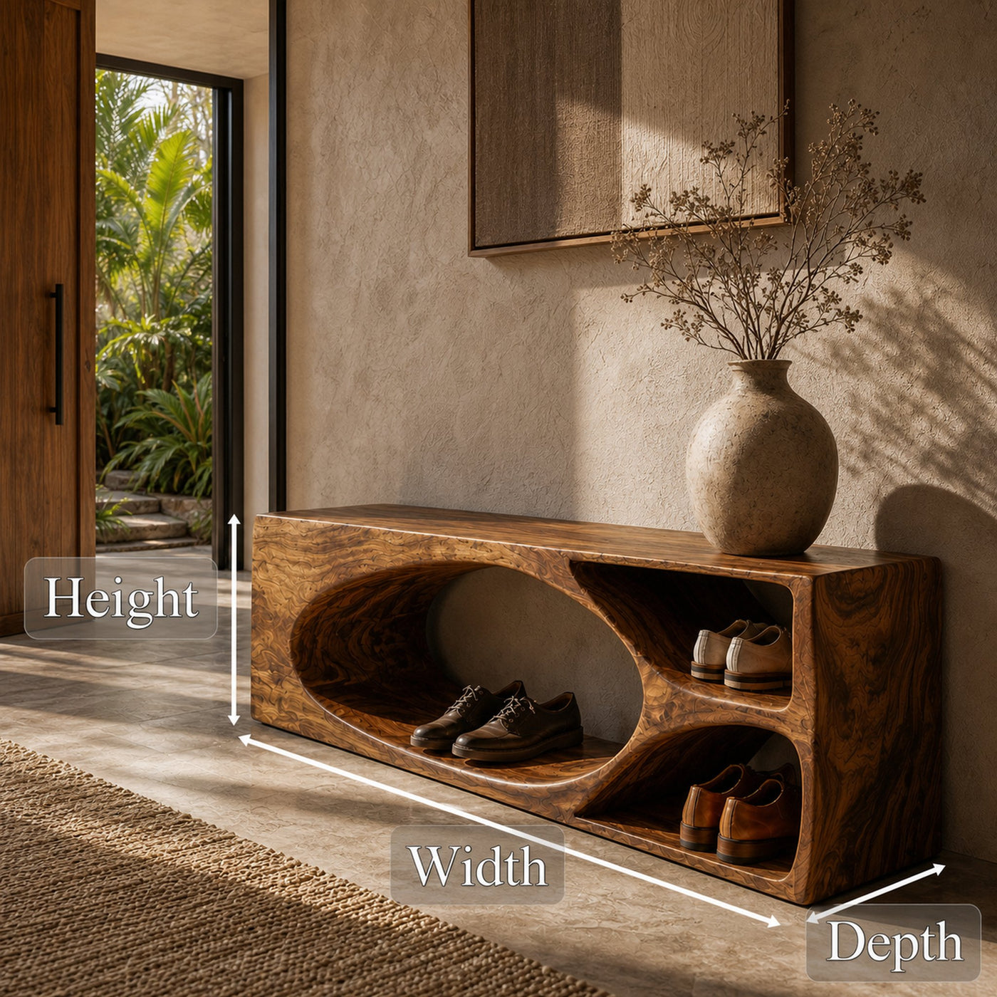 Rustic Bench With Built In Shoe Storage Shelf For Entryway - product view 8