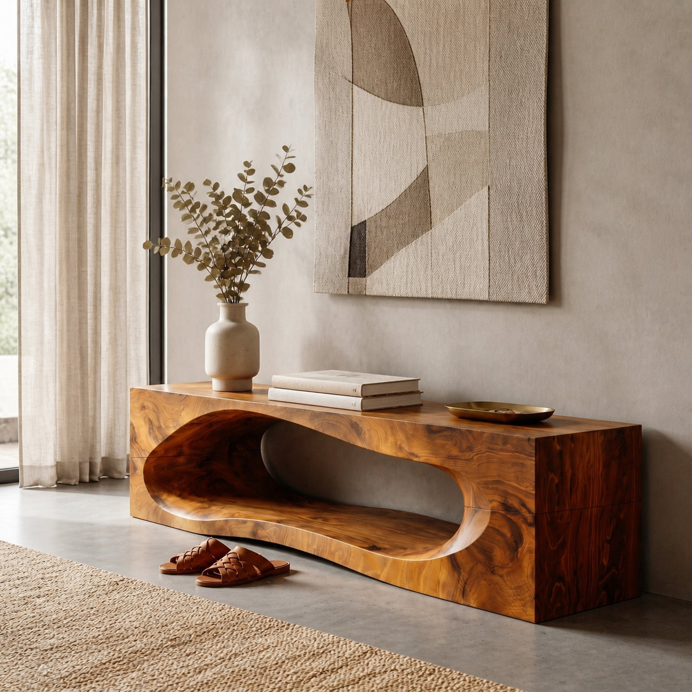 Rustic Bench With Built In Storage Shelf For Entryway - product view 6