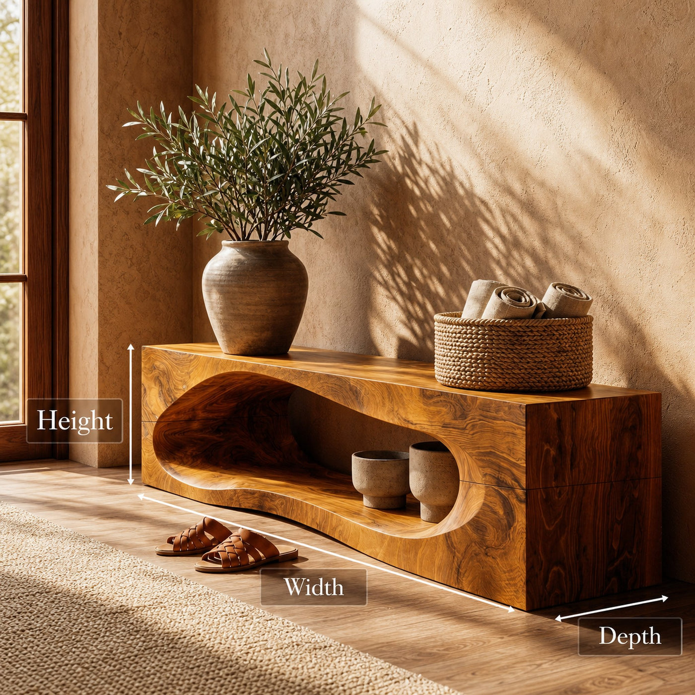 Rustic Bench With Built In Storage Shelf For Entryway - product view 8