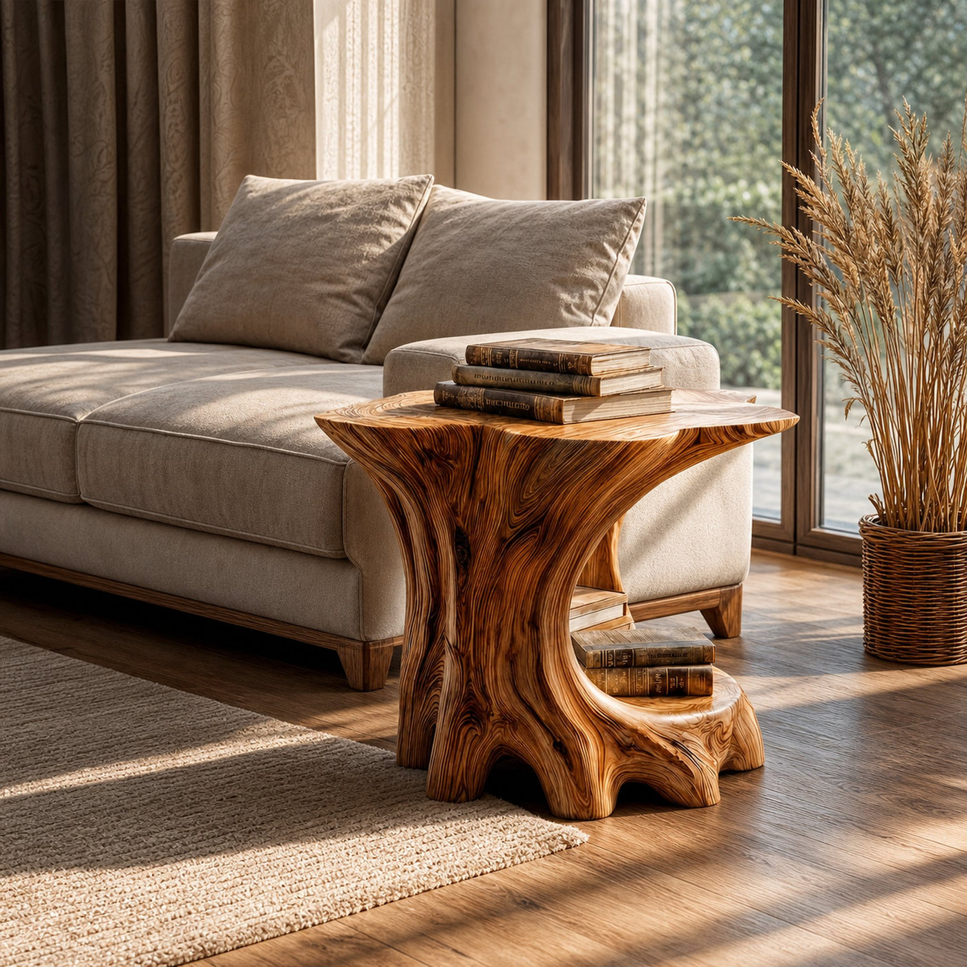 Rustic Beside Table With Solid Wood Base And Open Storage For Living Room - product view 6