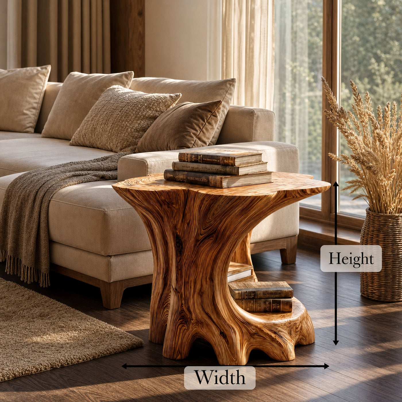 Rustic Beside Table With Solid Wood Base And Open Storage For Living Room - product view 8