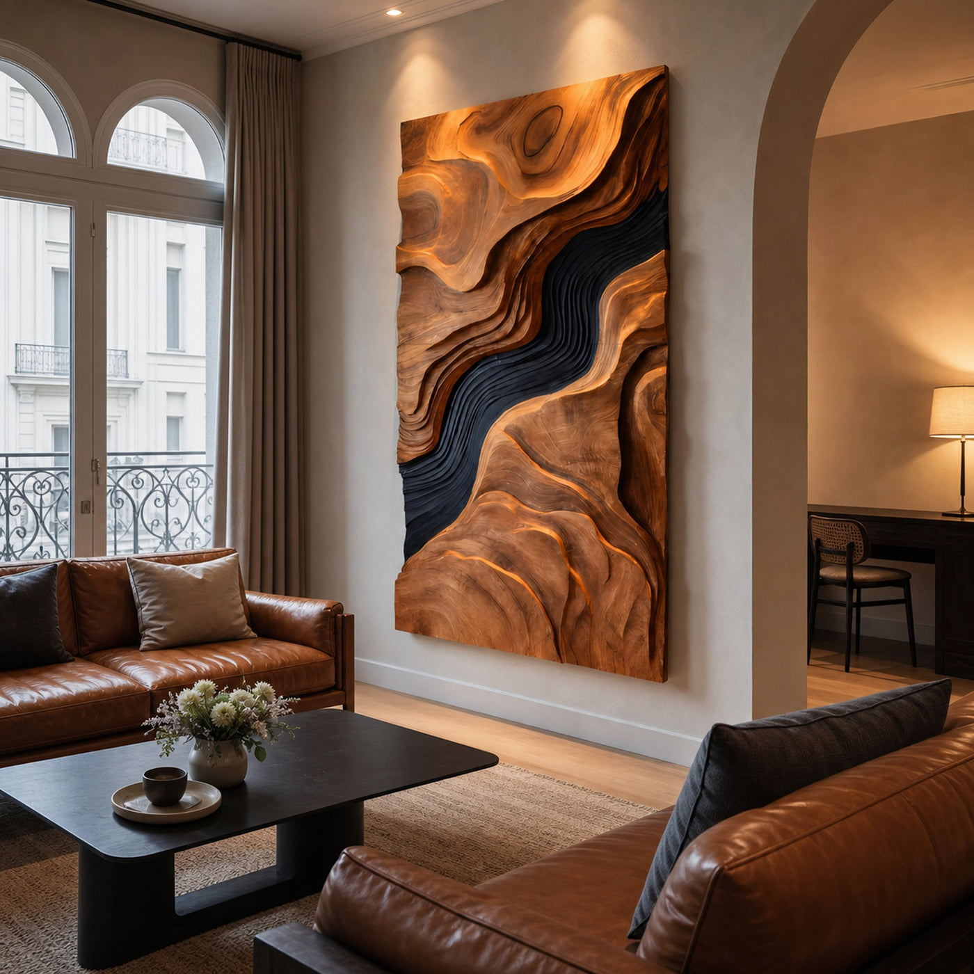 Rustic Carved Wall Art Sculpture For Modern Living Room