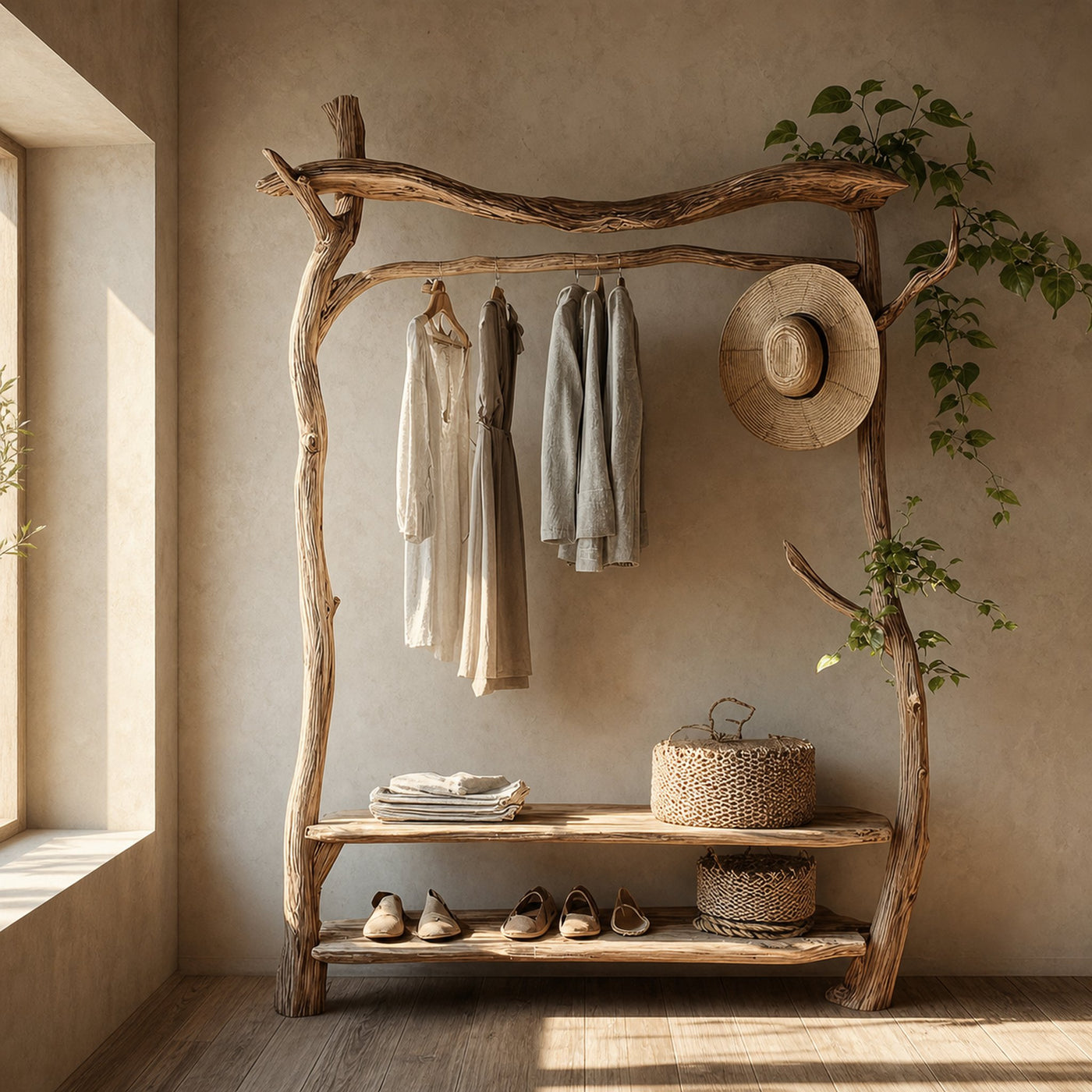 Rustic Clothing Rack Bedroom Entryway Storage