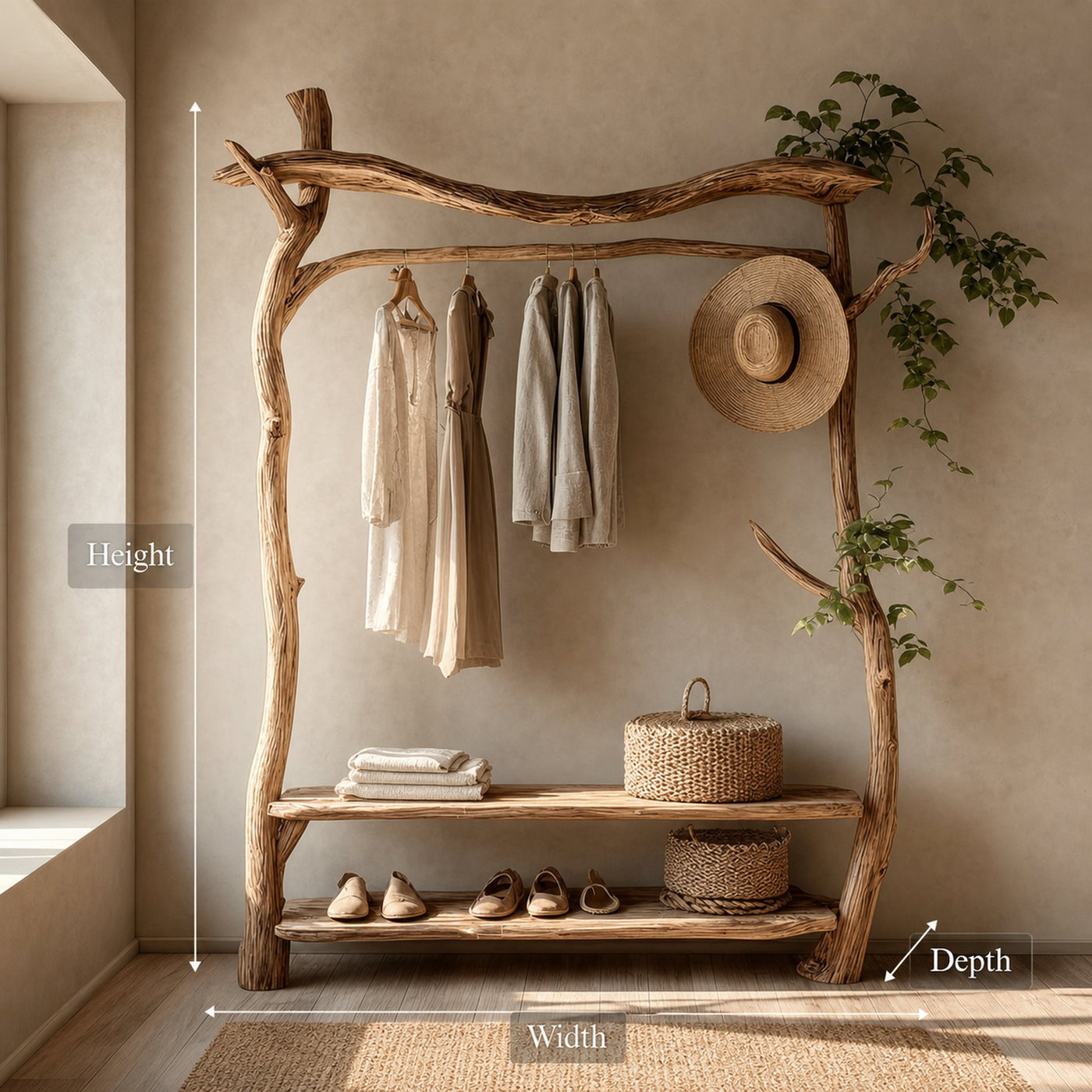 Rustic Clothing Rack Bedroom Entryway Storage - product view 6