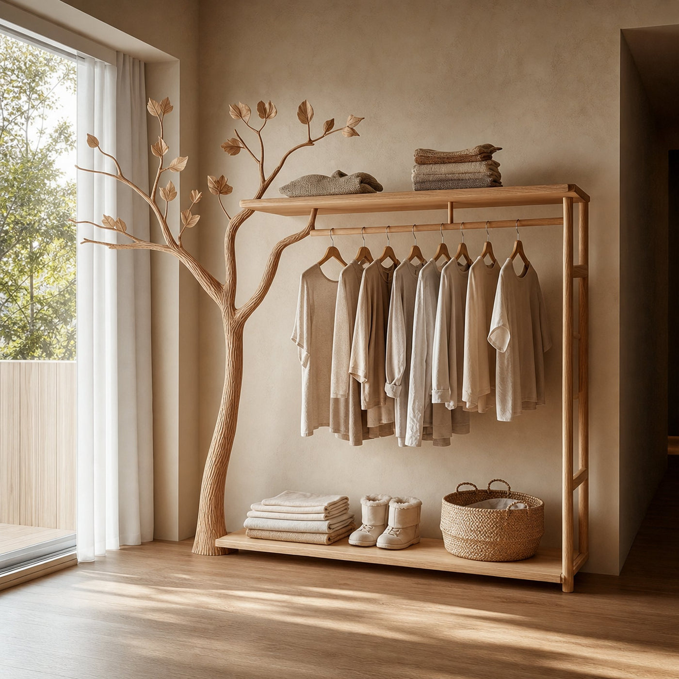 Rustic Clothing Shelf Rack Entryway Bedroom