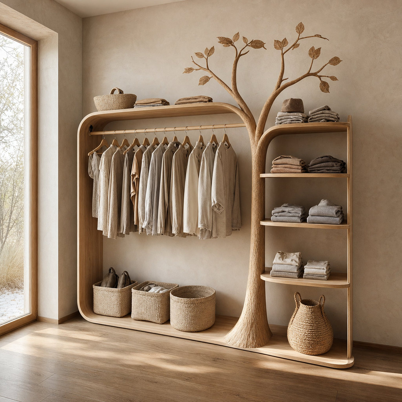 Rustic Clothing Stand Tree Shaped Bedroom Mudroom Entryway