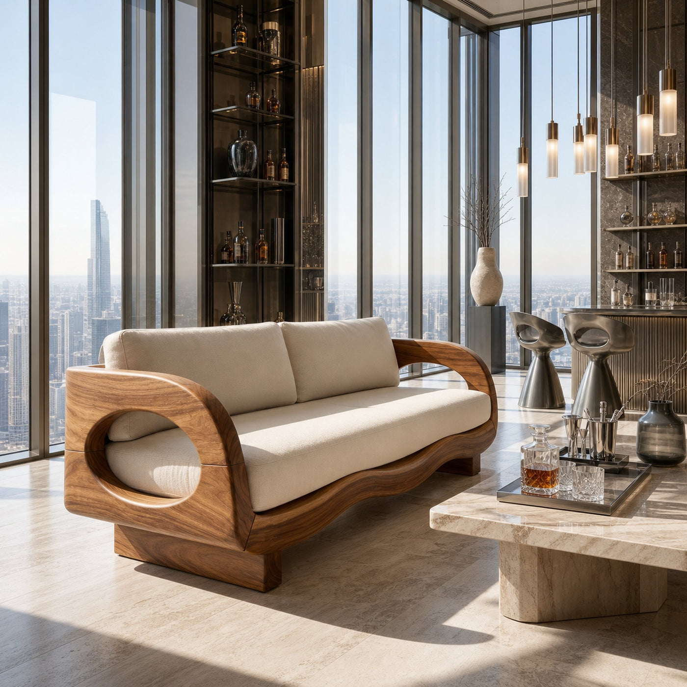 Rustic Contemporary Wood Sofa Garden Terrace Living Space - product view 6