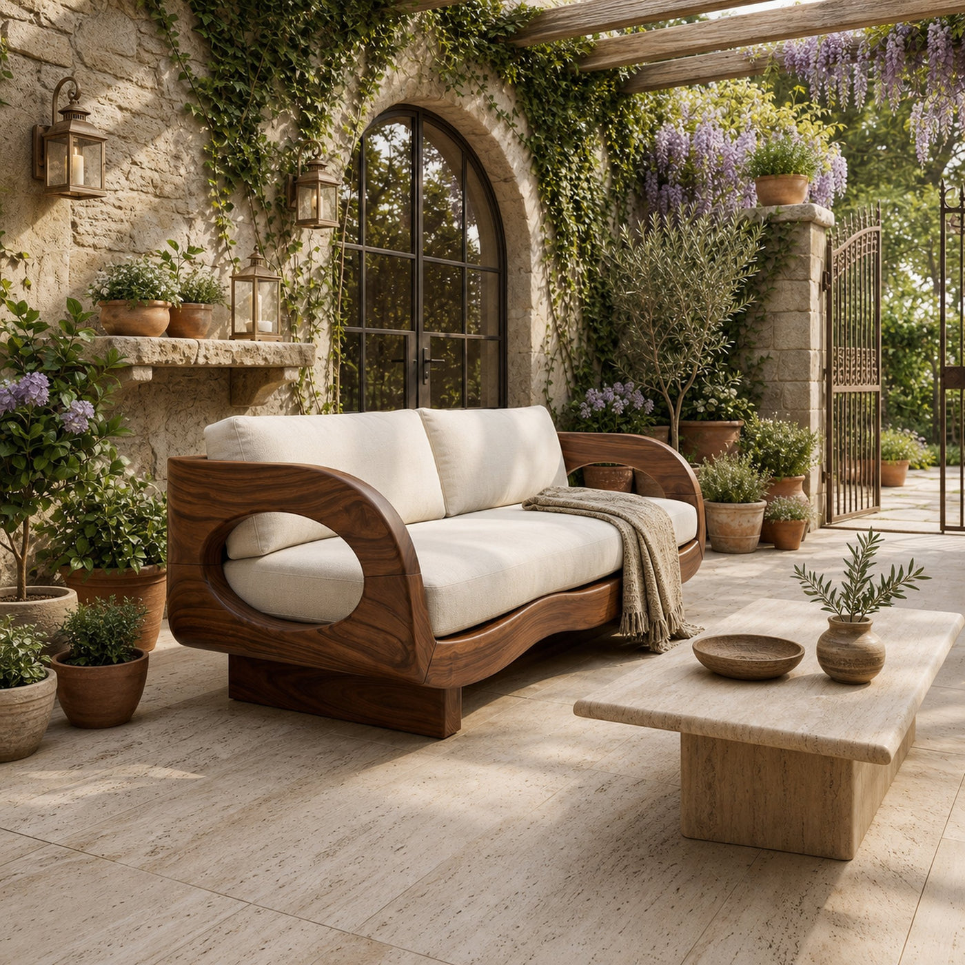 Rustic Contemporary Wood Sofa Garden Terrace Living Space - product view 7