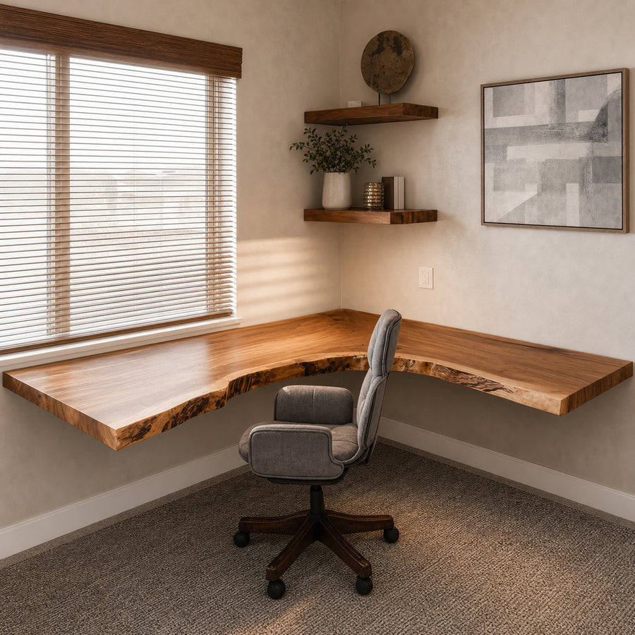 Rustic Corner Floating Desk  L Shaped For Home Office