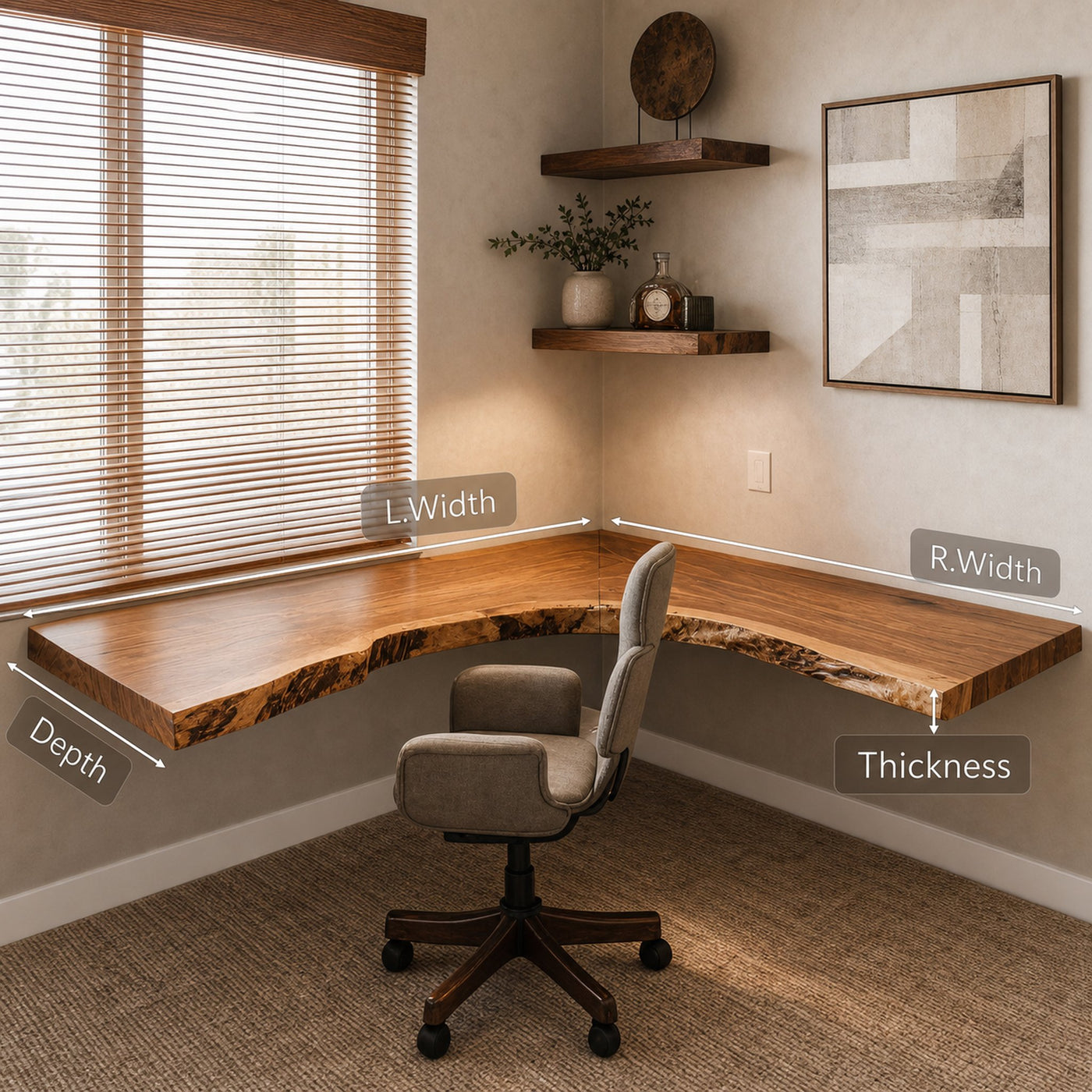 Rustic Corner Floating Desk L Shaped For Home Office - product view 6