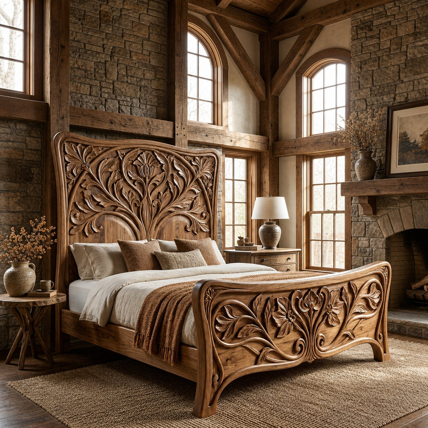 Rustic Curved Platform Bed For Bedroom Or Master Bedroom