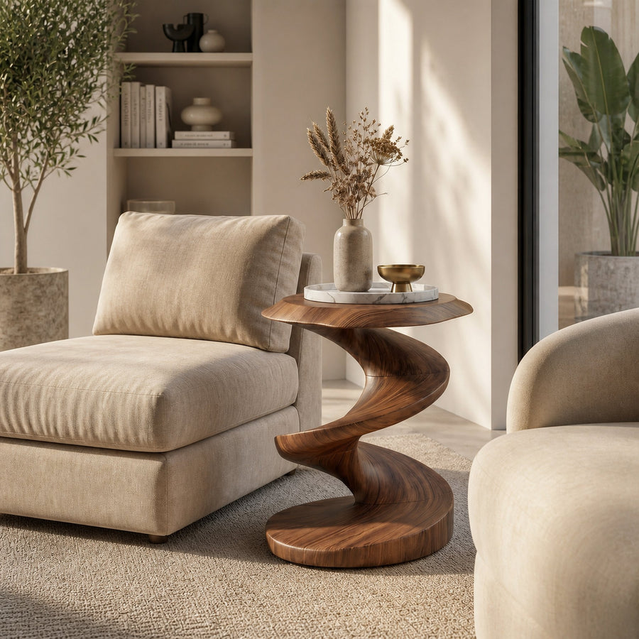 Rustic Curved Side Table For Bedroom