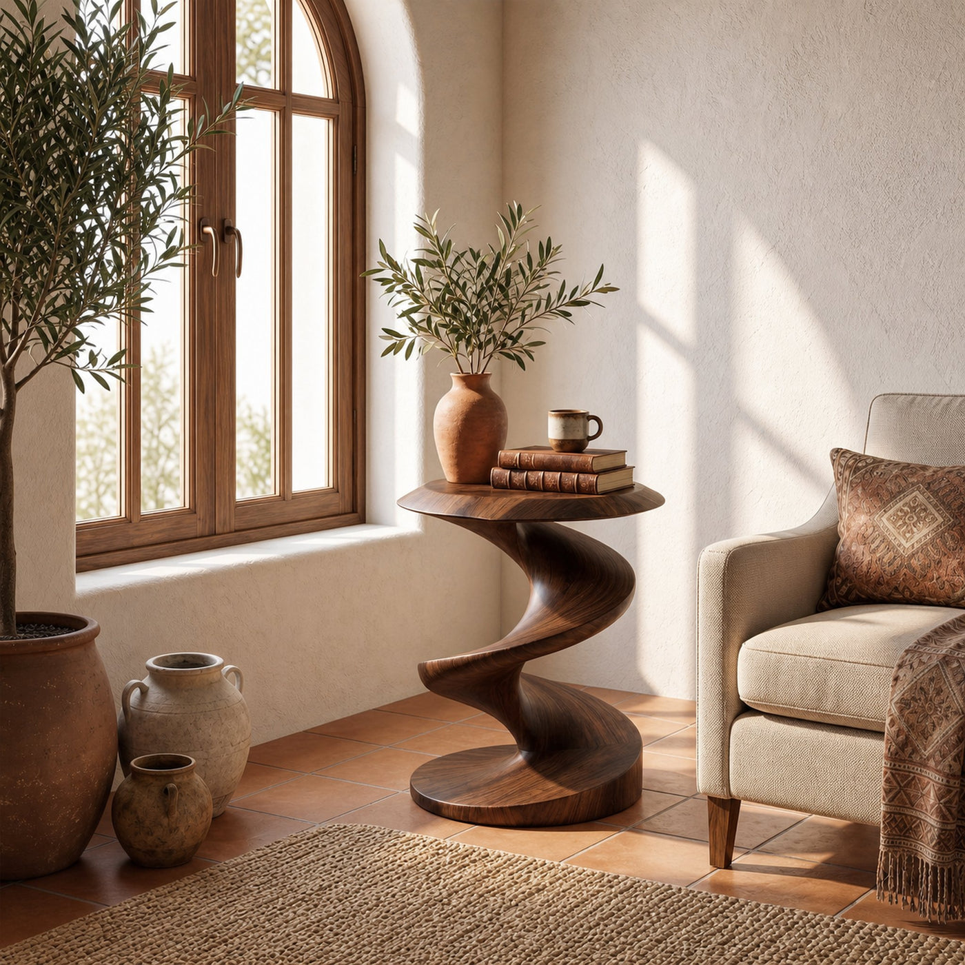 Rustic Curved Side Table For Bedroom - product view 6