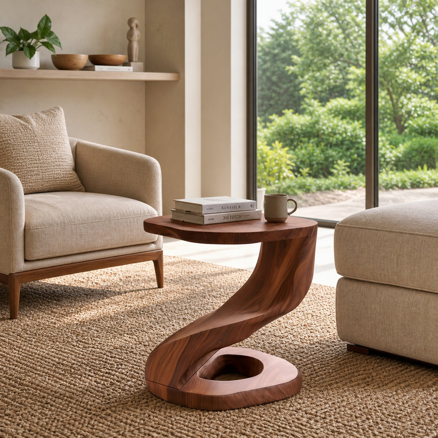 Rustic Curved Side Table For Living Room