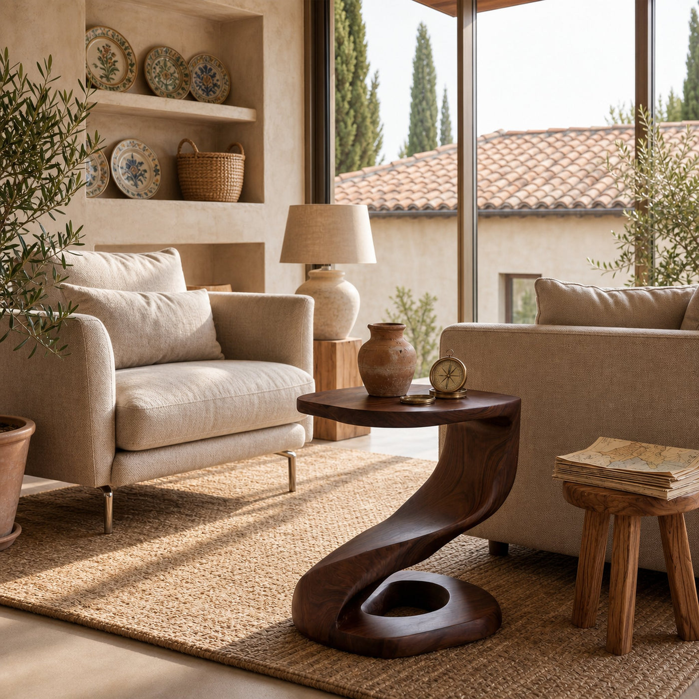 Rustic Curved Side Table For Living Room - product view 6