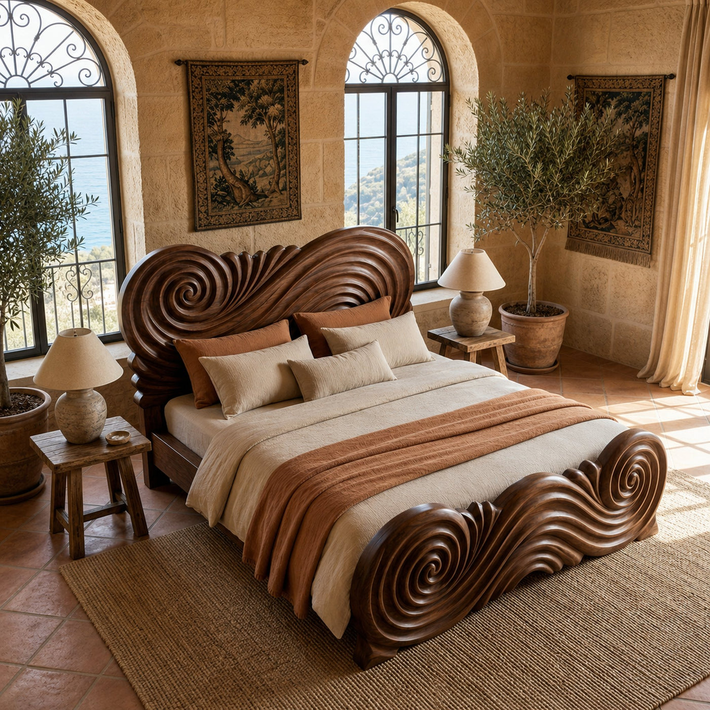 Rustic Curved Silhouette Bed Frame For Bedroom And Home Interior