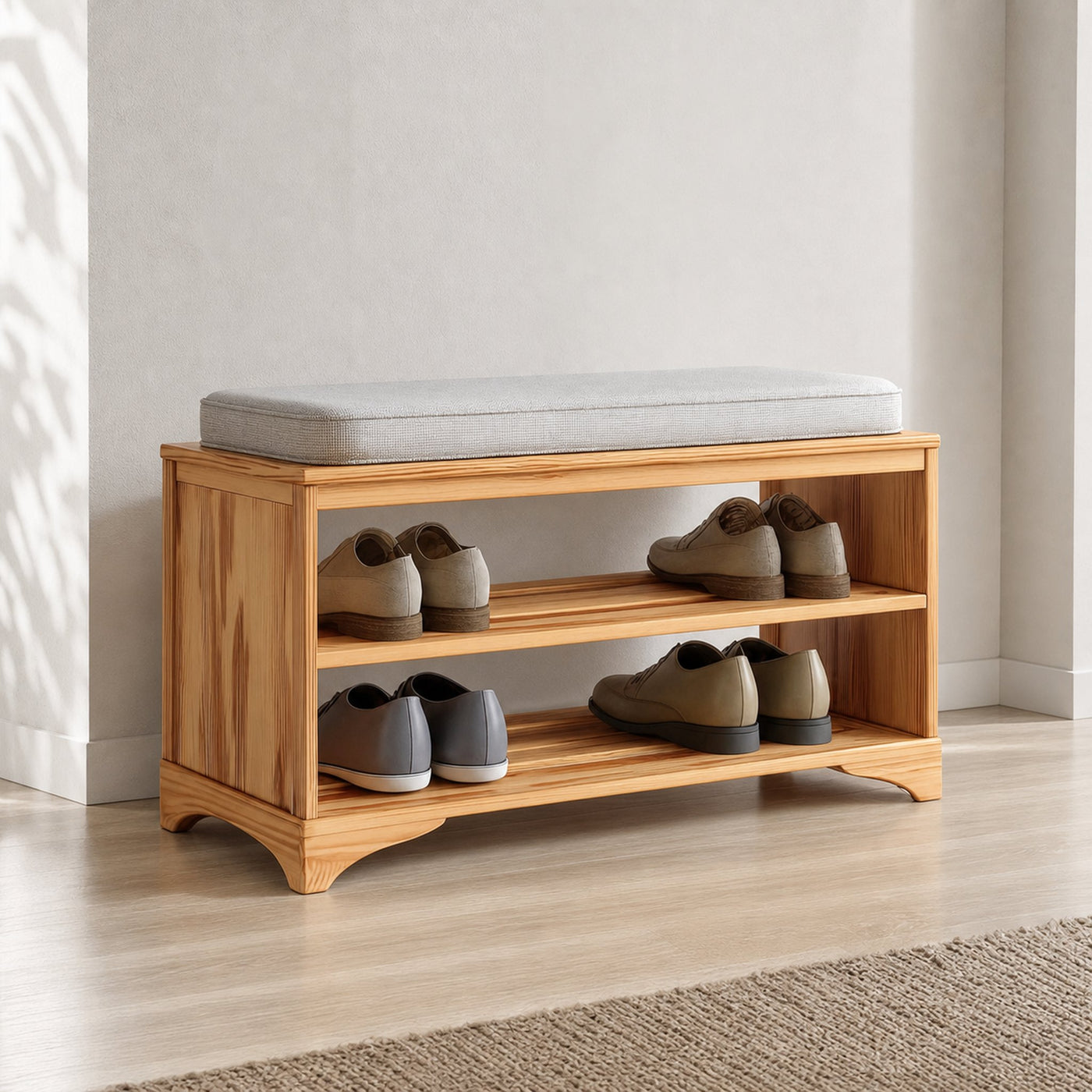 Rustic Farmhouse Shoe Rack Bench Entryway
