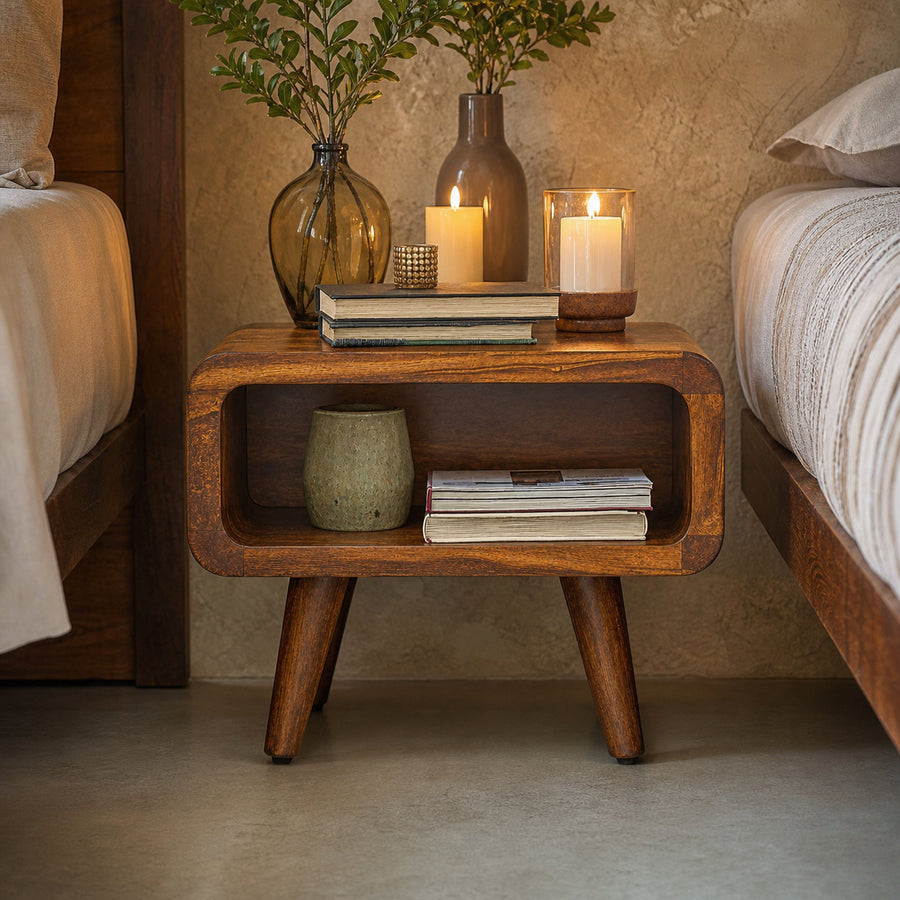 Rustic Farmhouse Wooden Nightstand With Storage Shelf