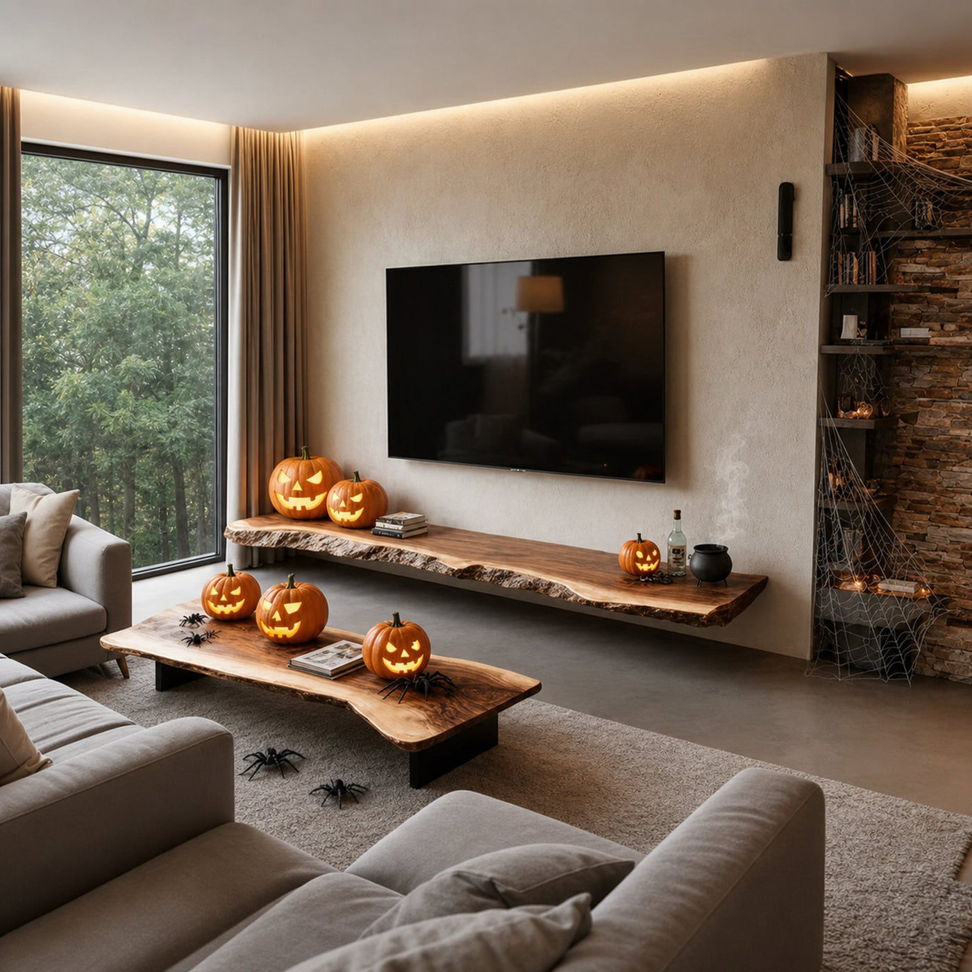 Rustic Floating Bar Shelves Halloween Decor Living Room