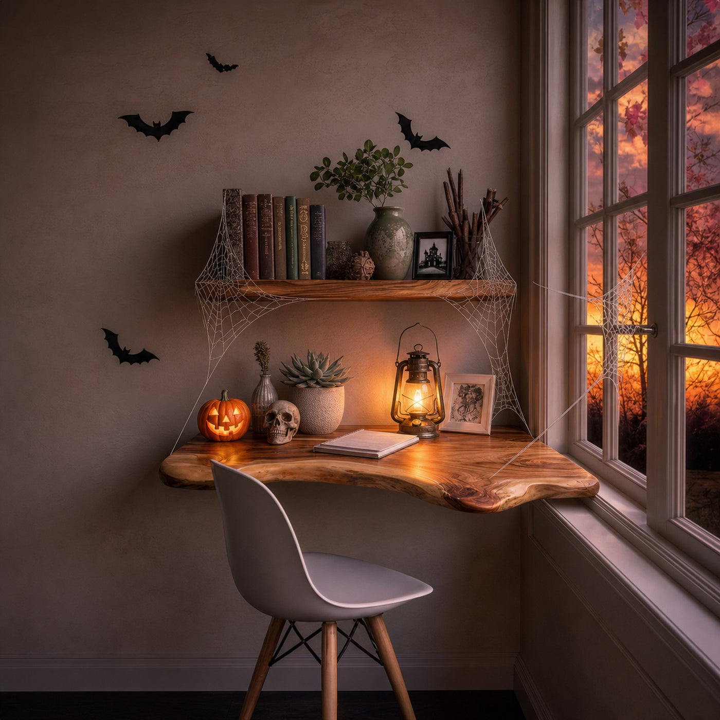 Rustic Floating Desk Bookshelf Home Office