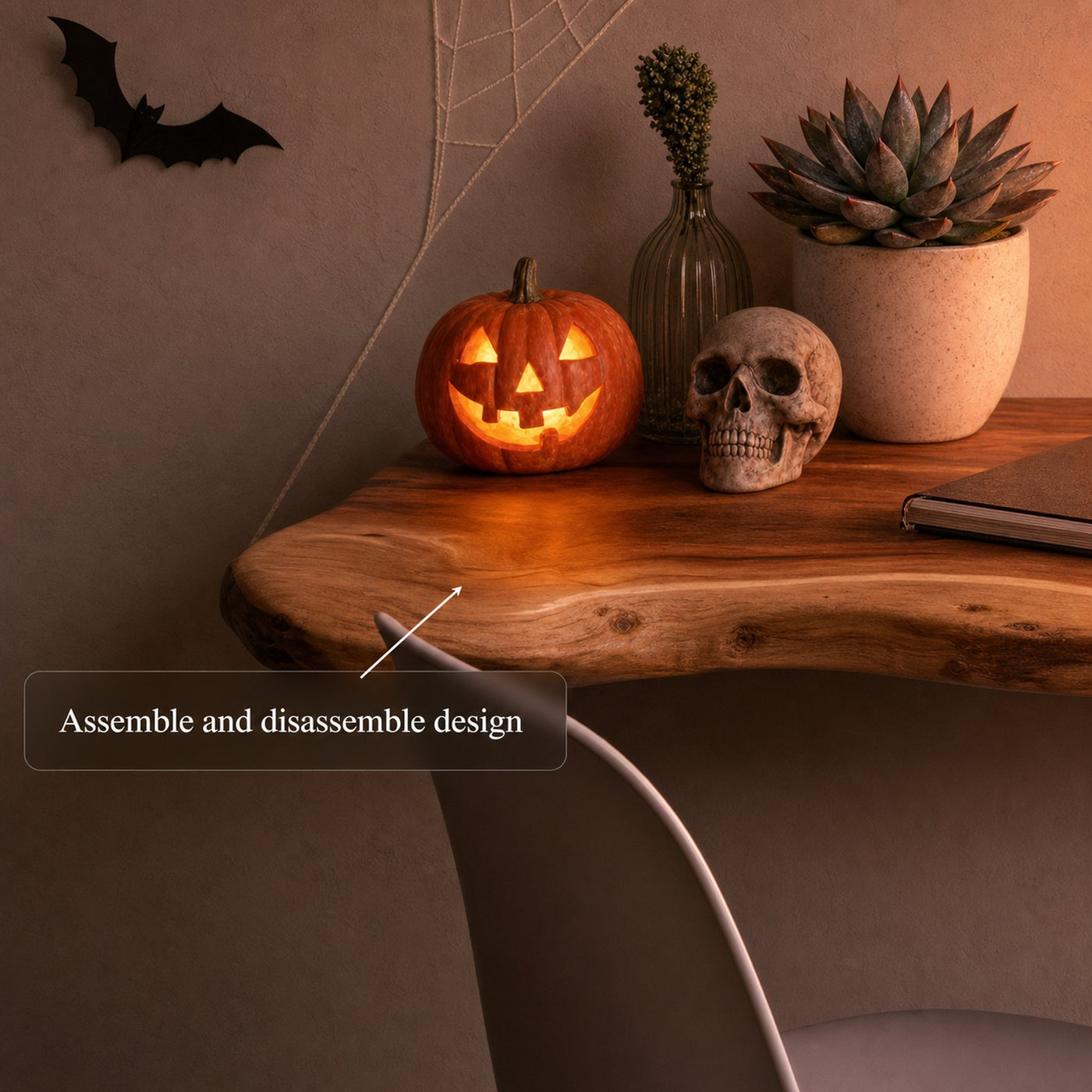 Rustic Floating Desk Bookshelf Home Office - product view 6