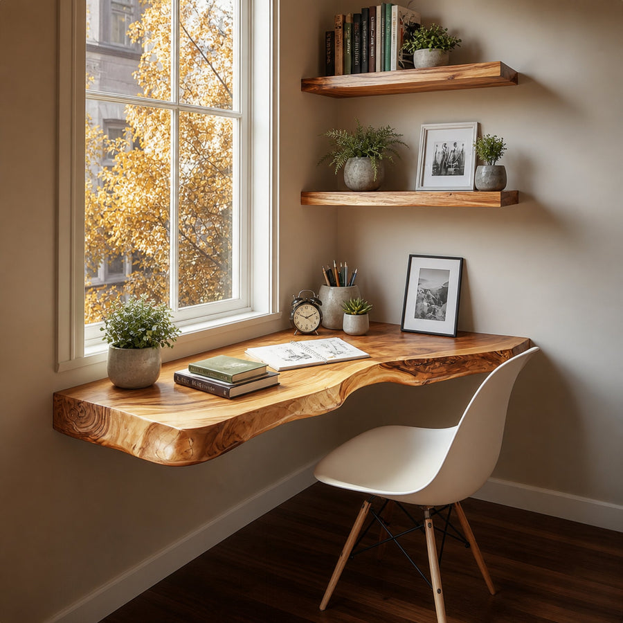 Rustic Floating Desk Shelf Bedroom Study Office