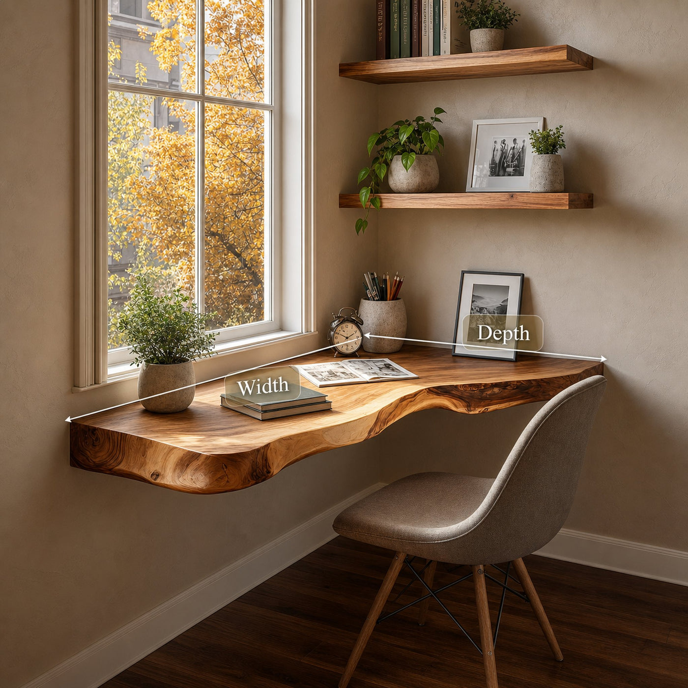 Rustic Floating Desk Shelf Bedroom Study Office - product view 6