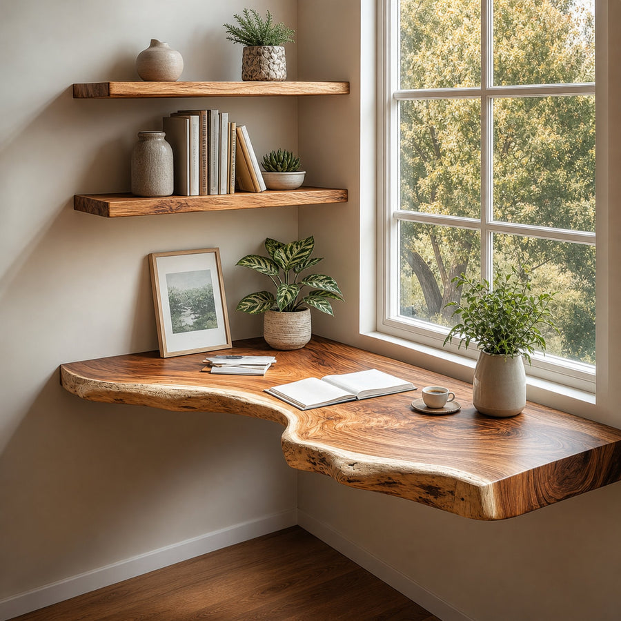 Rustic Floating Study Desk Shelf Bedroom Decor