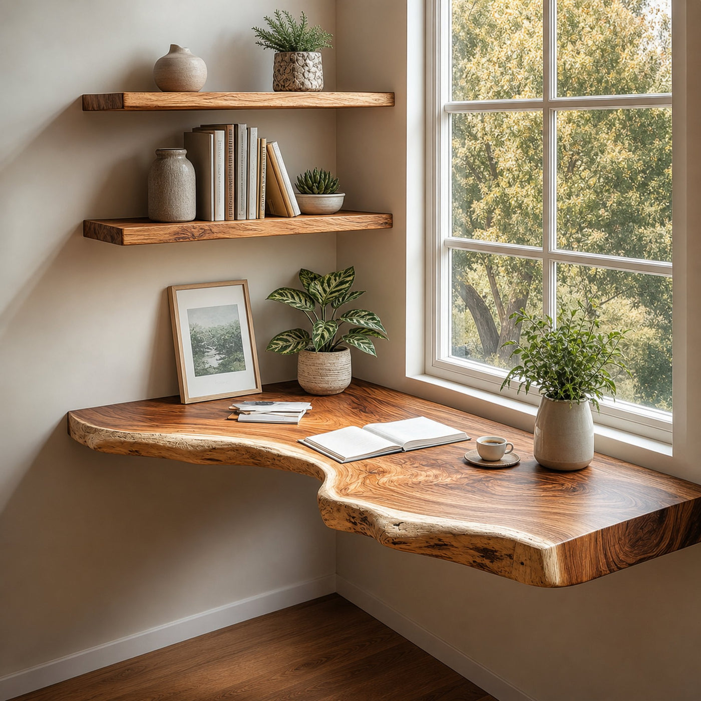 Rustic Floating Study Desk Shelf Bedroom Decor