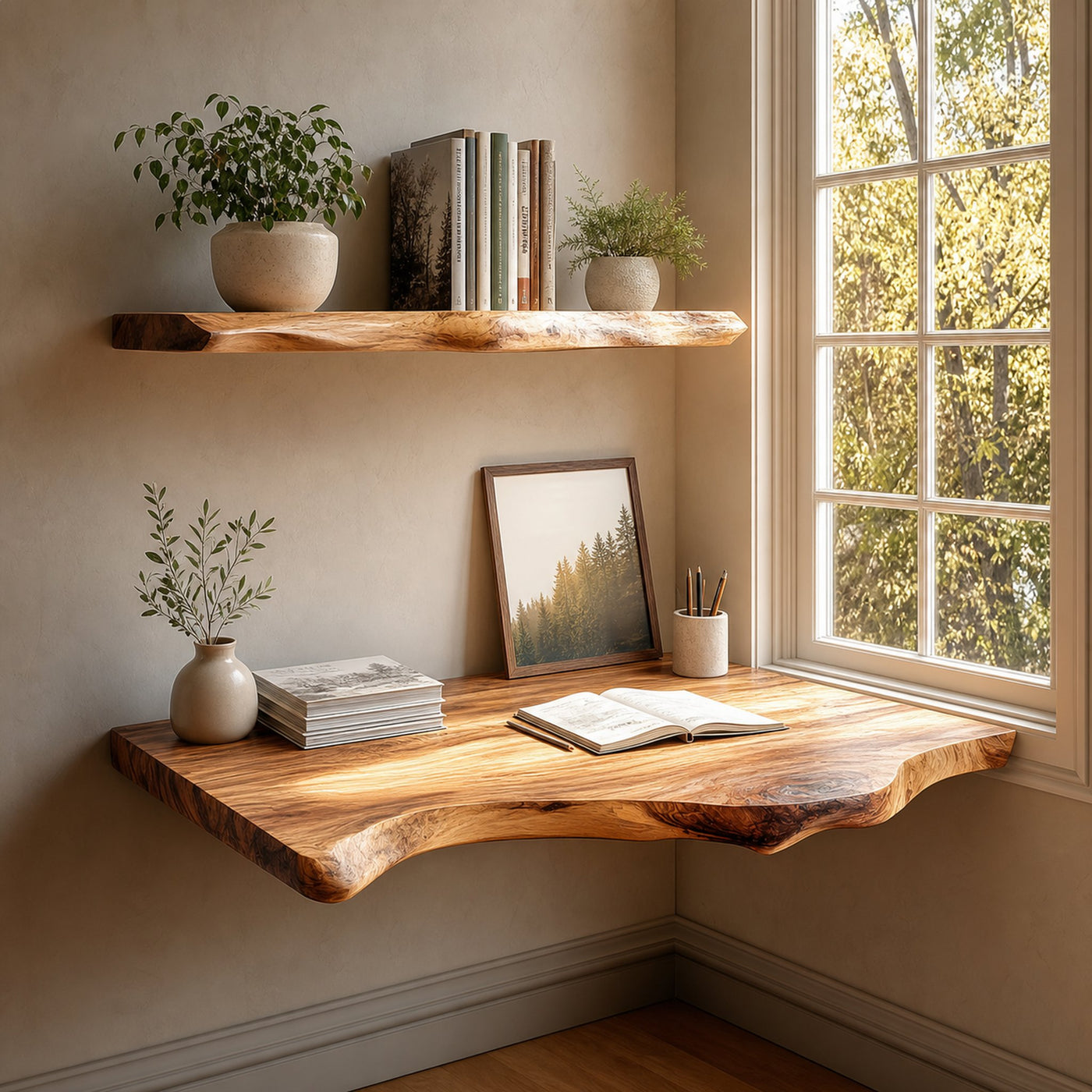 Rustic Floating Wall Shelf Desk Bedroom And Office
